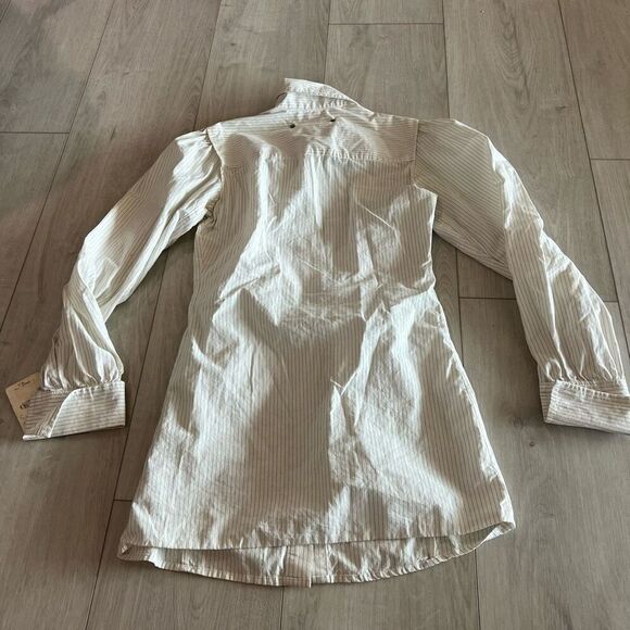 Free People White And Black Striped Button Up Tunic Long Sleeve Top Sz 2 - Picture 2 of 10